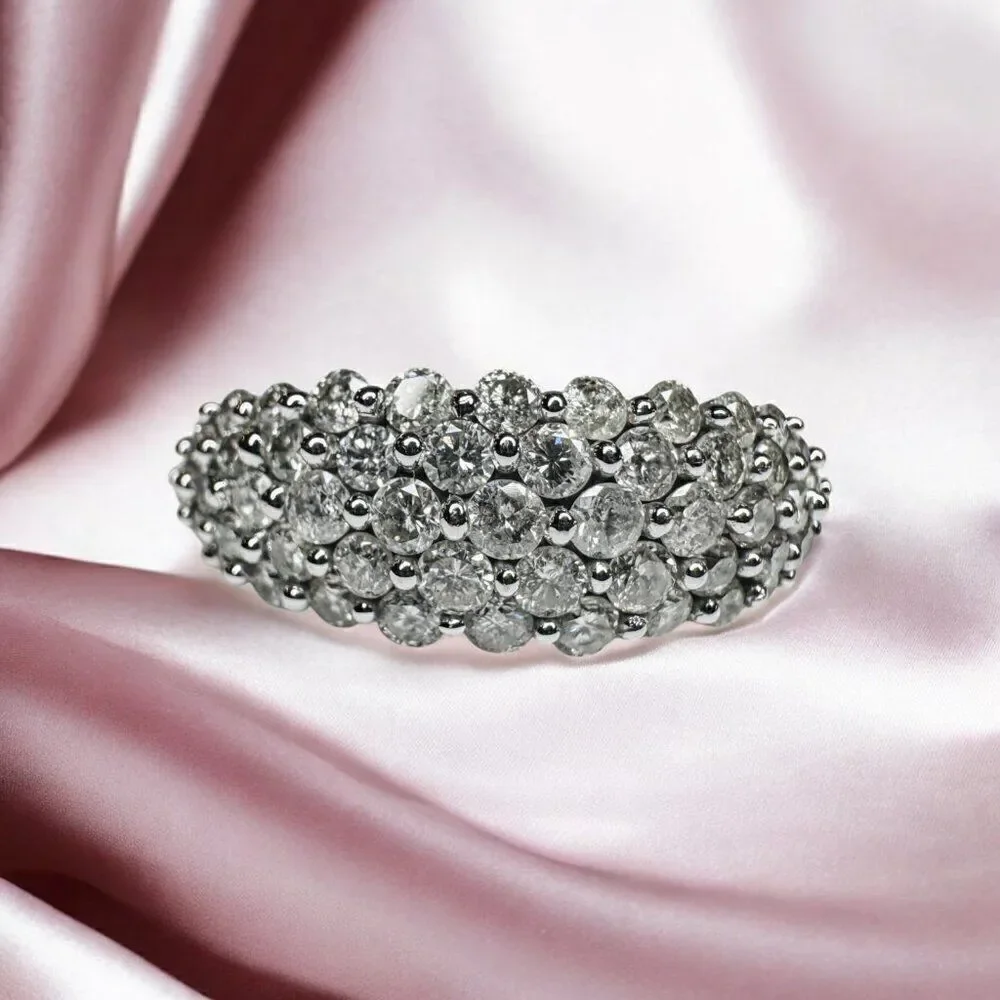 10K Gold- 1 Carat T.W. Diamond Ring -Size 7- White Gold -Cluster Pave Ring -3.1g